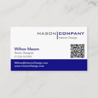 Plain Blue & White Stylish QR Code Business Card
