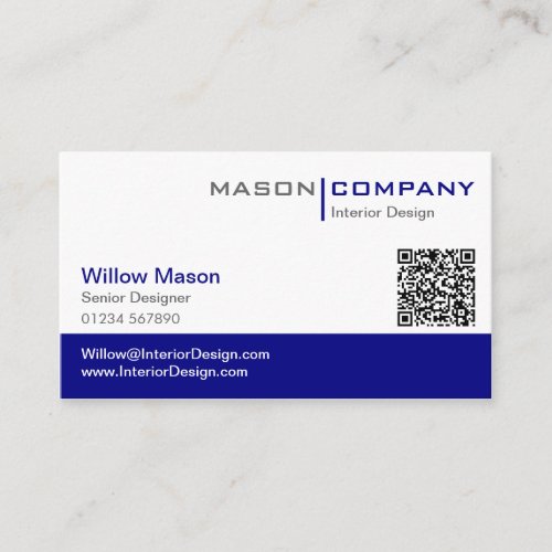 Plain Blue  White Stylish QR Code Business Card