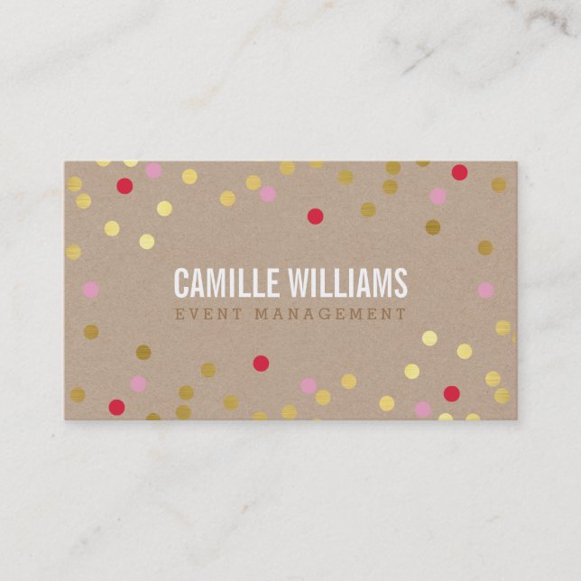 PLAIN BOLD MINIMAL confetti gold pink red kraft Business Card (Front)