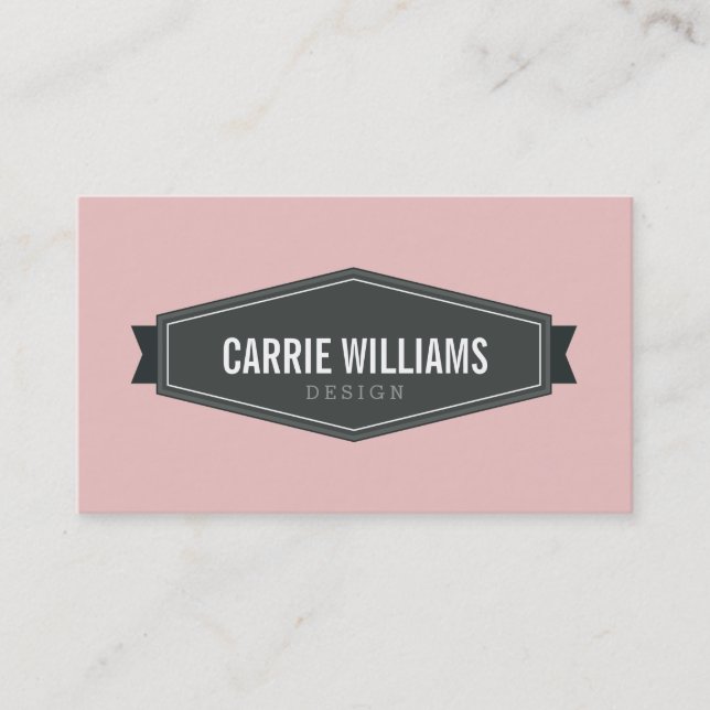 PLAIN BOLD MINIMAL smart badge logo baby pink gray Business Card (Front)