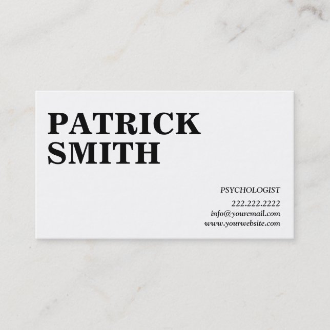 Plain Bold Text Psychologist Business Card (Front)