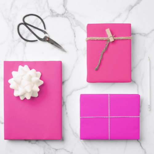 Plain Bonbon Fuchsia Dazzle Pink Shades 3 Tones Wrapping Paper Sheets
