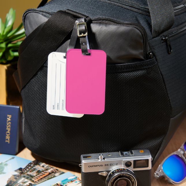 Plain bright hot pink luggage tag (Front & Back)