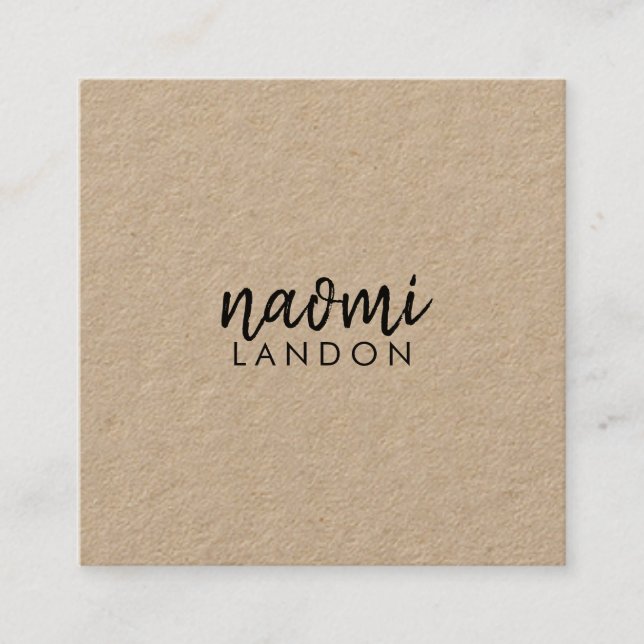 Plain brown kraft modern square minimalist simple business card (Front)