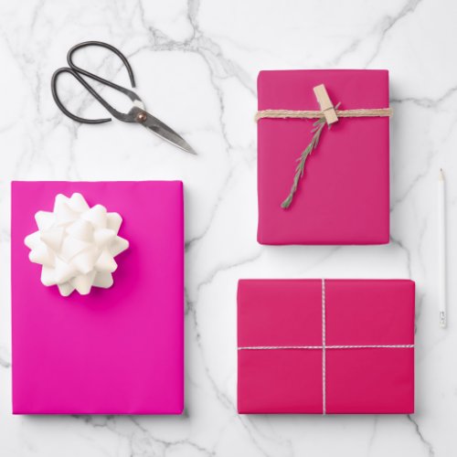 Plain Cerise Rose Ruby Pink Shades 3 Tones Wrapping Paper Sheets