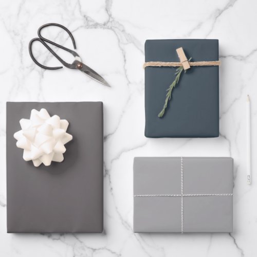 Plain Charcoal Light Carbon Gray Shades 3 Tones Wrapping Paper Sheets