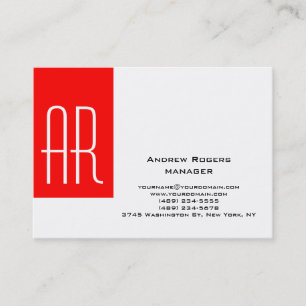 Plain chubby modern white red stripe monogram business card