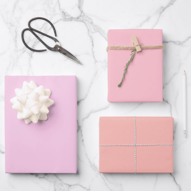 Plain Classic Bubble Gum Melon Pink Shades 3 Tones Wrapping Paper Sheets (Front)