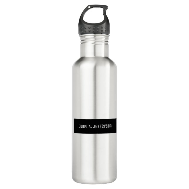 Plain Classical Minimalist Black & White Elegant Stainless Steel Water Bottle (Front)