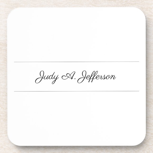 Plain Classical Minimalist Parisienne Calligraphy Beverage Coaster (Front)