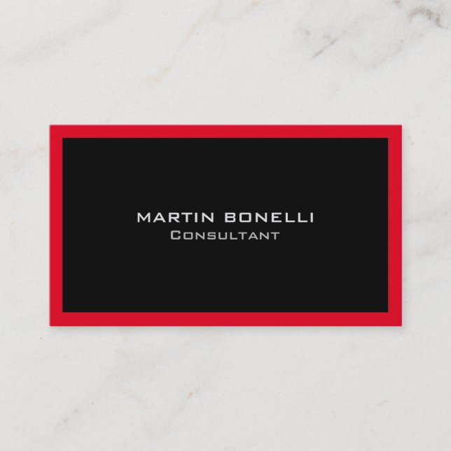 Plain Clean Black Red Border Standard Business Card (Front)