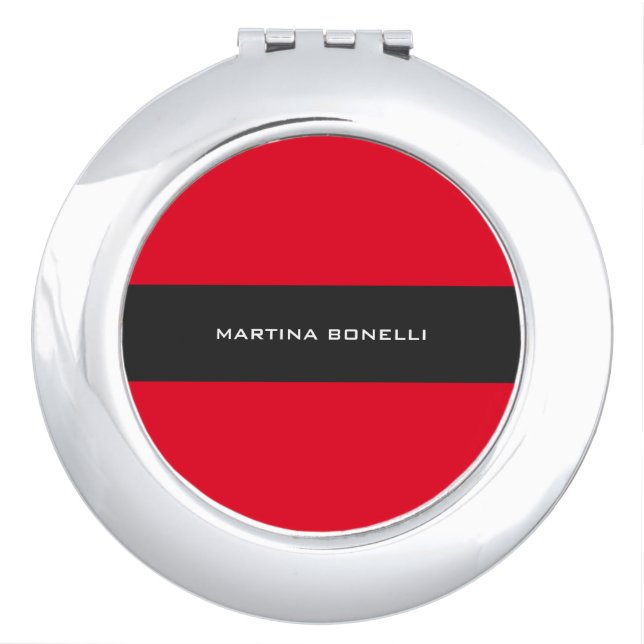 Plain Clean Red Grey Stripe Compact Mirror (Front)