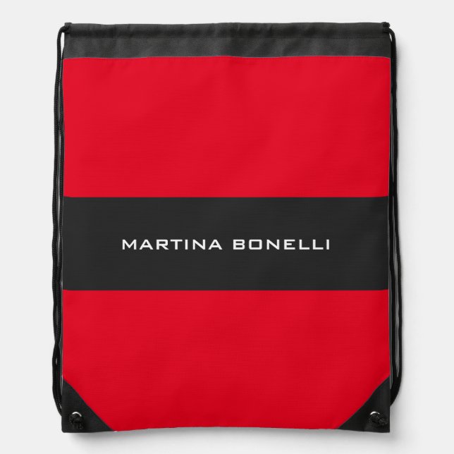 Plain Clean Red Grey Stripe Drawstring Bag (Front)