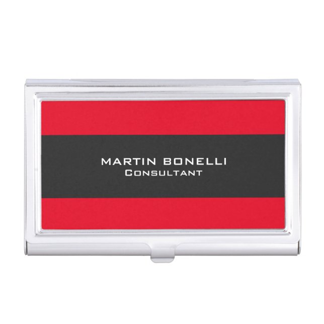 Plain Clean Red Grey Stripe Standard  Business Card Case (Front)