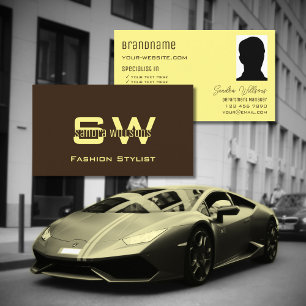 Plain Coffee Brown Cream with Monogram and Photo Business Card