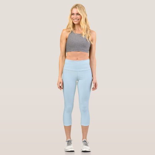 Plain color solid cloudy light blue capri leggings