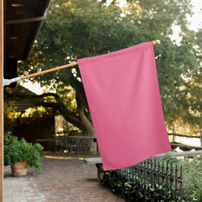 Plain color solid rosy watermelon pink house flag (In SItu)