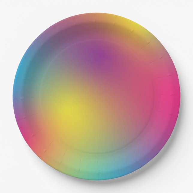 Plain Colorful Gradient Holographic Bridal Shower Paper Plates (Front)