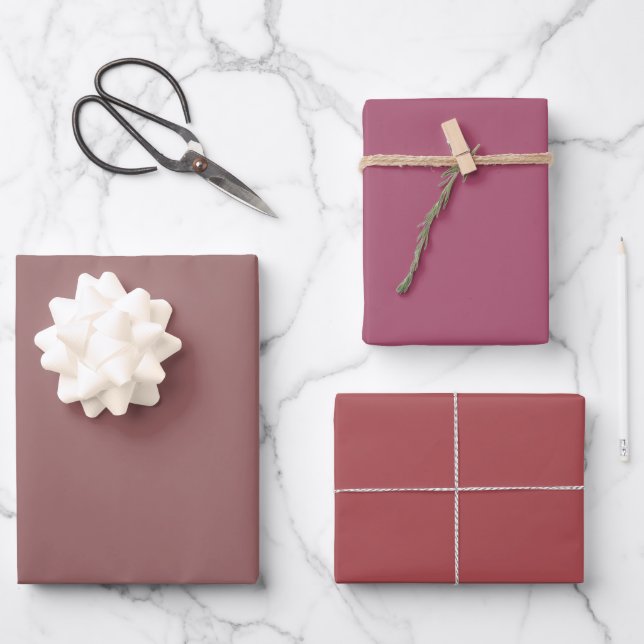 Plain Copper Rose Vale Pink Shades 3 Tones Wrapping Paper Sheets (Front)