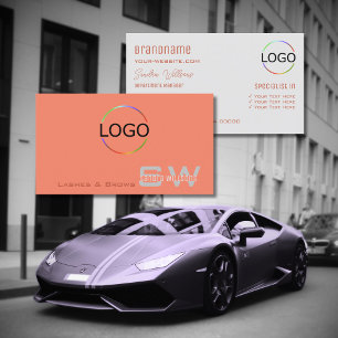 Plain Coral Light Gray Chic with Monogram and Logo Business Card