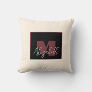 Plain Cream Wine Pink Monogram Custom Name  Throw Pillow