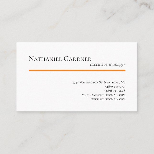 Plain Creative Modern Minimalist Orange White Business Card (Front)