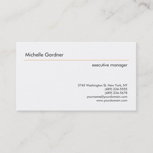 Plain Creative Modern Minimalist Orange White Business Card (Front)