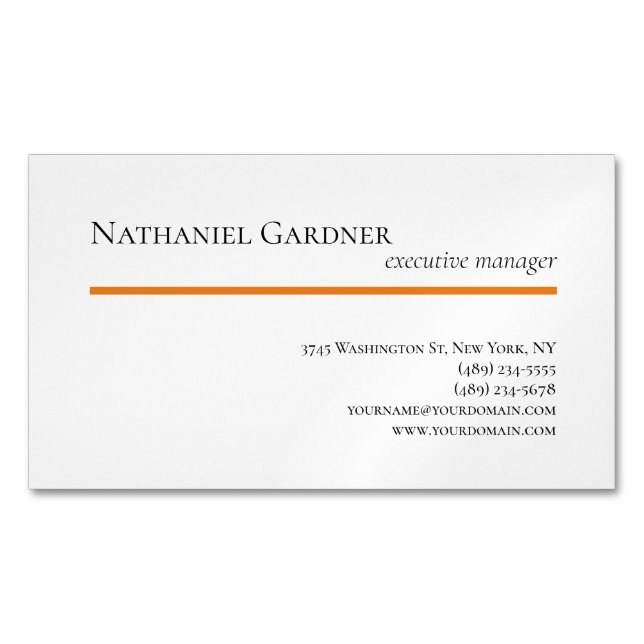Plain Creative Modern Minimalist Orange White Business Card Magnet (Front)