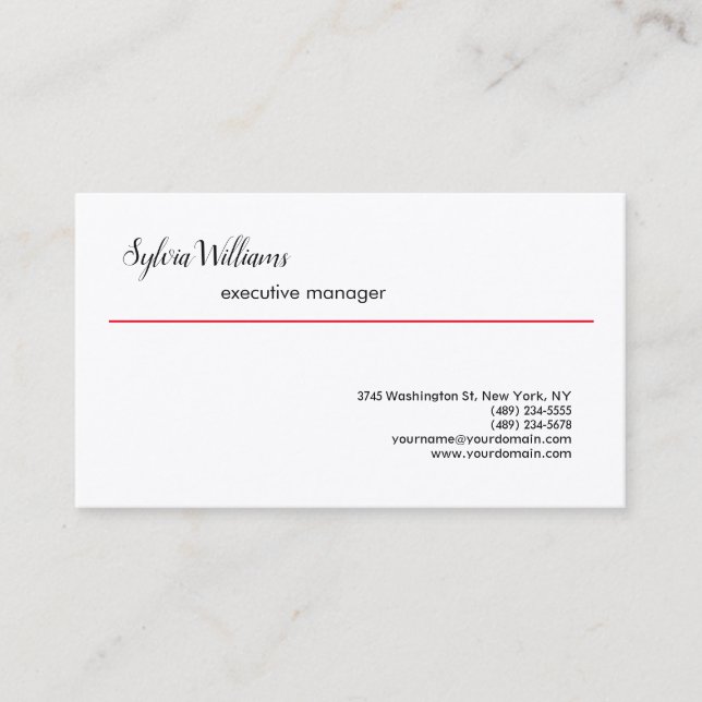 Plain Creative Modern Minimalist Red White Business Card (Front)
