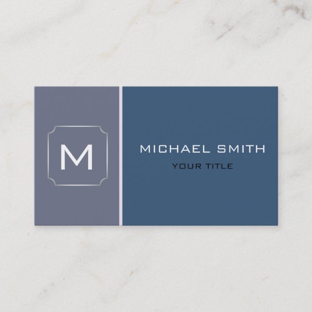 Plain Dark Blue & Gray Elegant Professional Modern Business Card (Front)