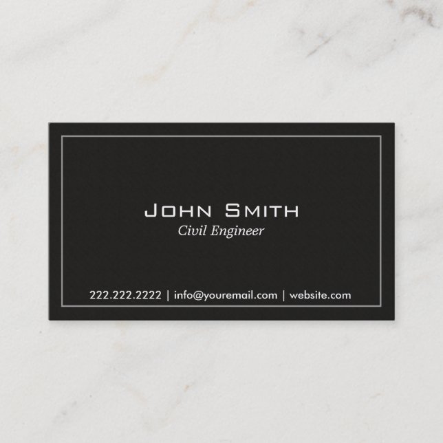 Plain Dark Civil Engineer Business Card (Front)