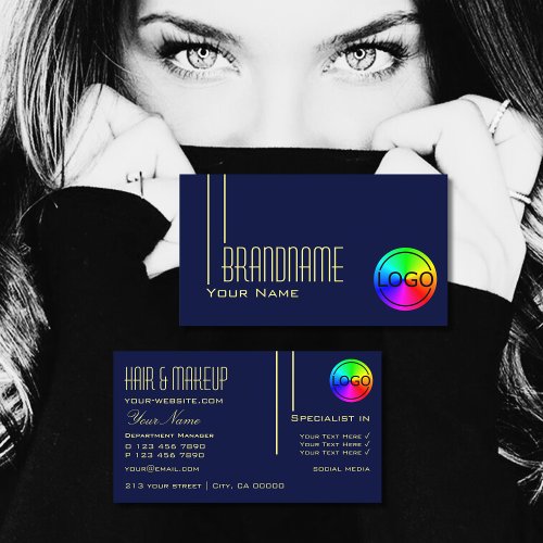 Plain Dark Indigo Blue Chic with Logo Professional Business Card