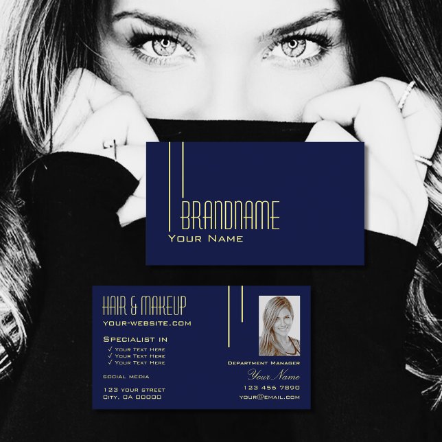 Plain Dark Indigo Blue with Photo Professional Business Card (Creator Uploaded)
