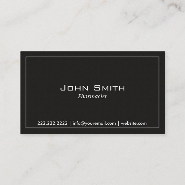 Plain Dark Pharmacist Business Card (Front)