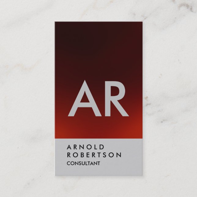 Plain Dark Red Gray Monogram Business Card (Front)