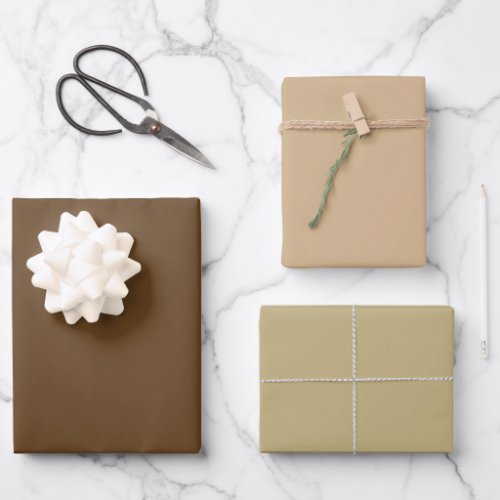 Plain Dark Tan Ecru Brown Shades 3 Tones Wrapping Paper Sheets