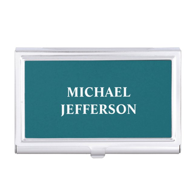 Plain Dark Teal Color Personalized Custom Name Business Card Case (Front)