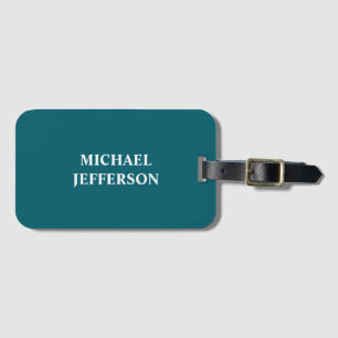 Plain Dark Teal Color Personalized Custom Name Luggage Tag