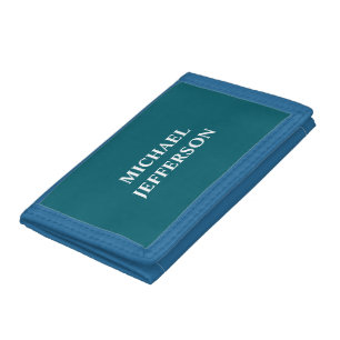 Plain Dark Teal Color Personalized Custom Name Tri-fold Wallet