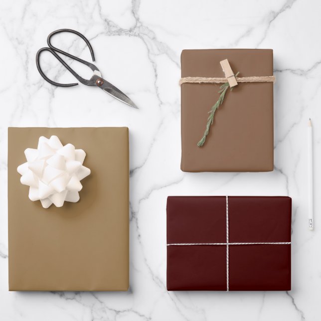 Plain Deep Sand Wood Brown Shades 3 Tones Wrapping Paper Sheets (Front)