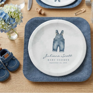 Plain Denim Blue Jeans Baby Shower Paper Plates 