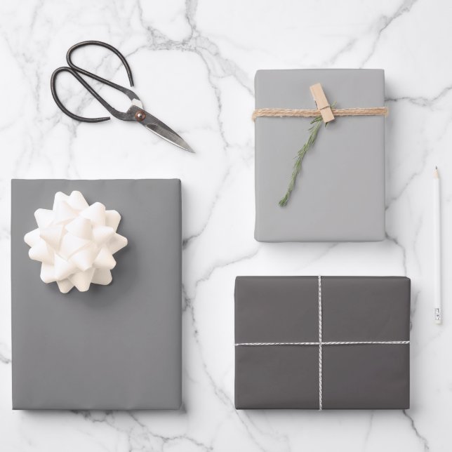 Plain Dolphin Cloud Gray Shades 3 Tones Wrapping Paper Sheets (Front)