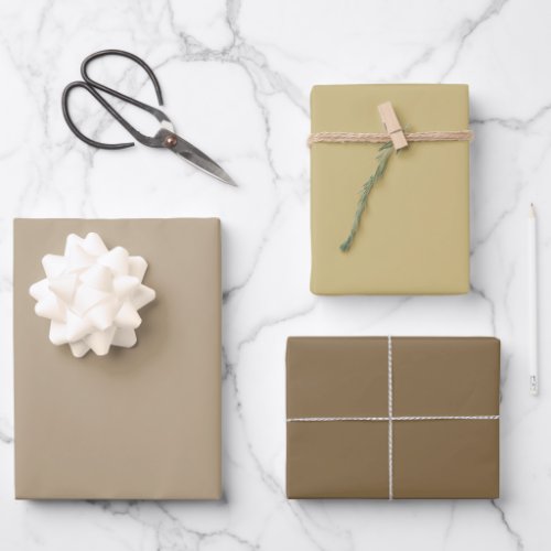 Plain Dull Desert Moss Brown Shades 3 Tones Wrapping Paper Sheets