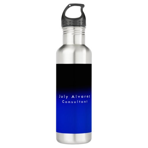 Plain Elegant Black Blue Minimalist Name Title Stainless Steel Water Bottle