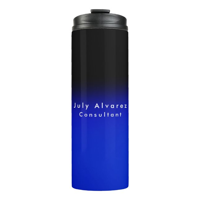 Plain Elegant Black Blue Minimalist Name Title Thermal Tumbler (Front)