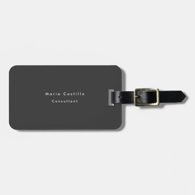 Plain Elegant Black Minimalist Modern Luggage Tag (Front Horizontal)