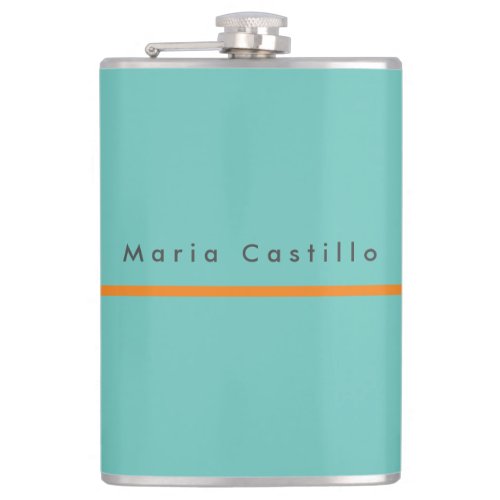 Plain Elegant Blue Orange Minimalist Modern Name Flask