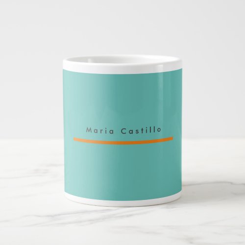 Plain Elegant Blue Orange Minimalist Modern Name Giant Coffee Mug