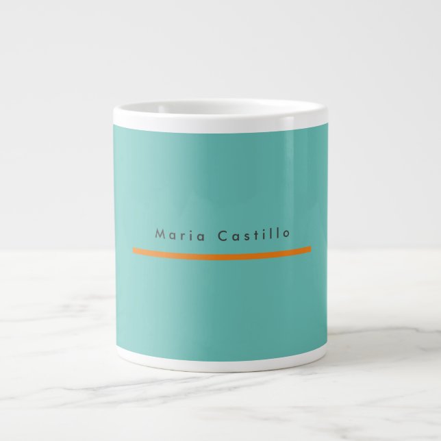 Plain Elegant Blue Orange Minimalist Modern Name Giant Coffee Mug (Front)