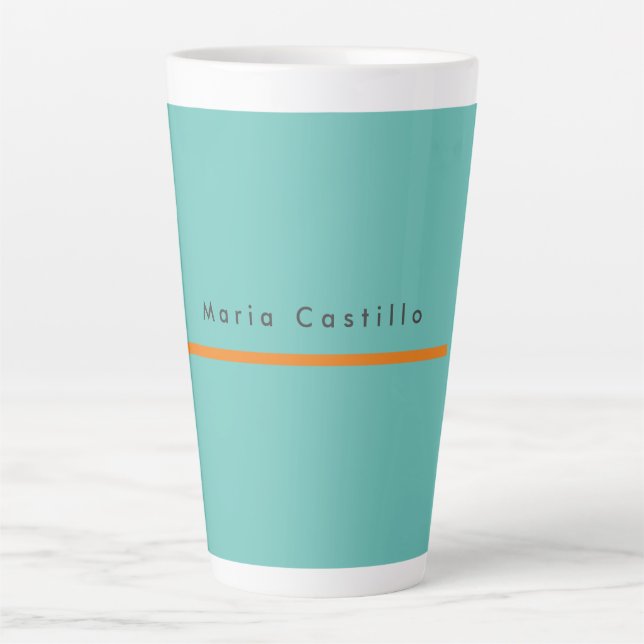 Plain Elegant Blue Orange Minimalist Modern Name Latte Mug (Front)